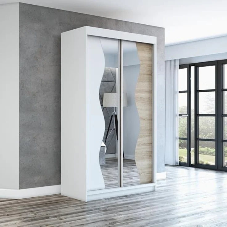 Schwebetürenschrank RIMA 2-türig Schrank 120 cm. (mit Spiegel) Farbe: Weiß , sonoma – Bild 2