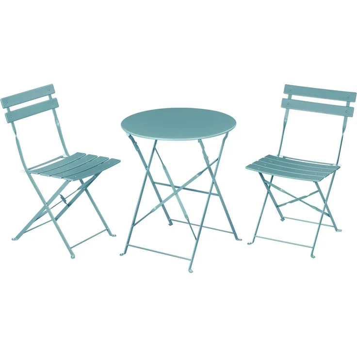 eSituro Gartenmöbel Set 3 Teilig, Bistrotisch mit 2 Stühlen, Blau