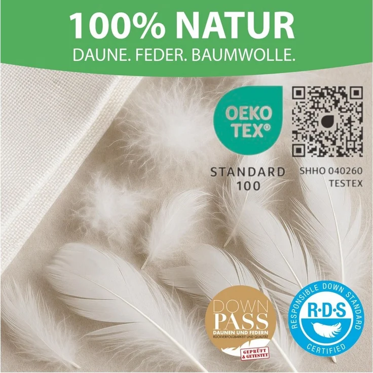 Welldora Komfort Bettdecke 155x220 Sommer | 100% Extraweiche Federn & Daunen | Fachärztlich geprüft, Oeko-Tex, Allergiker | Zertifiziert für Tierwohl | Dünne leichte Sommerdecke Daunendecke 155x220 – Bild 2