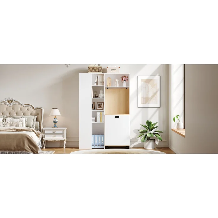 ZUBALIYA Klappbarer Schreibtisch mit Ablagen –2-in-1-Bücherregal und Schreibtisch, klappbar, mit Steckdose und USB-Anschluss, höhenverstellbare Ablagen, Kippschutz, weiß-Schreibtisch,Eck-Schreibtisch –links – Bild 23