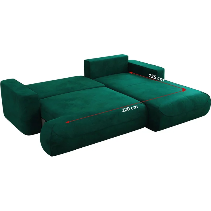 Ecksofa OVO mit schlaffunktion und bettkasten, Wellenfeder, lose Kissen, L-form 271x195 cm - Dunkelgrün Velvet - rechte Seite – Bild 7
