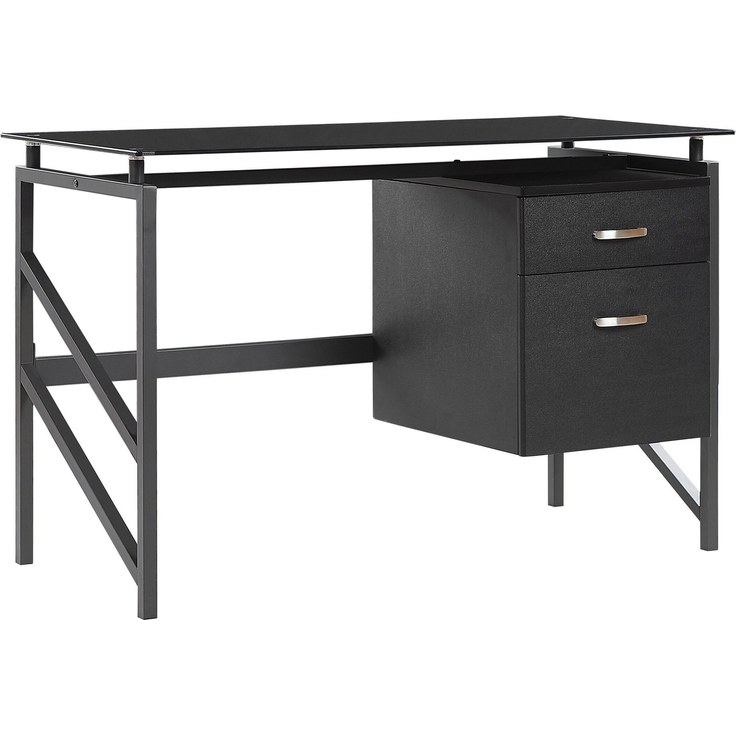 Schreibtisch schwarz Glasplatte 117x57 cm 2 Schubladen MORITON