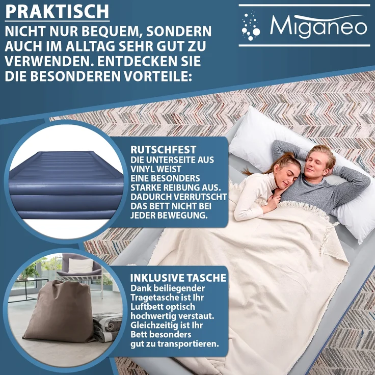 Miganeo Luftbett 203 x 152 x 51 cm Deluxe | mit integrierter Elektropumpe – Bild 5