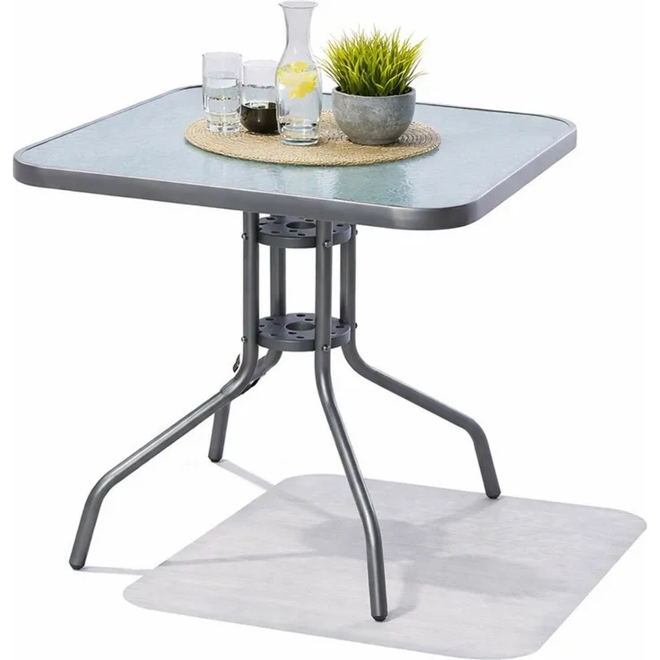 Bistrotisch Balkontisch Glastisch Gartentisch Tisch Silber Glas Metall 60x60cm
