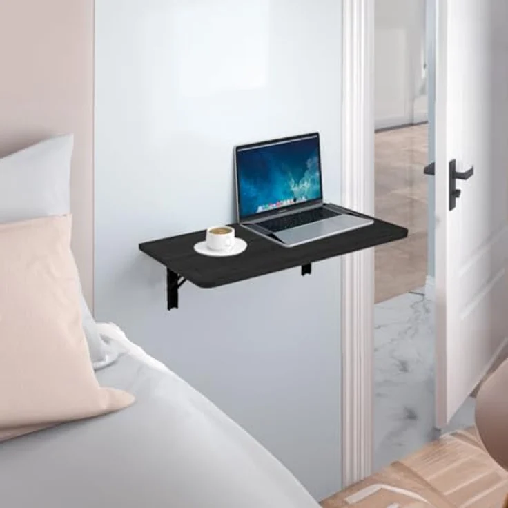 Shally Dogan Klappbarer Wandtisch, 80x60 cm, aus Holz, zusammenklappbar, platzsparend, vielseitig, Schreibtisch, Esstisch, Wohnzimmer, Badezimmer, Küche (schwarz) – Bild 6