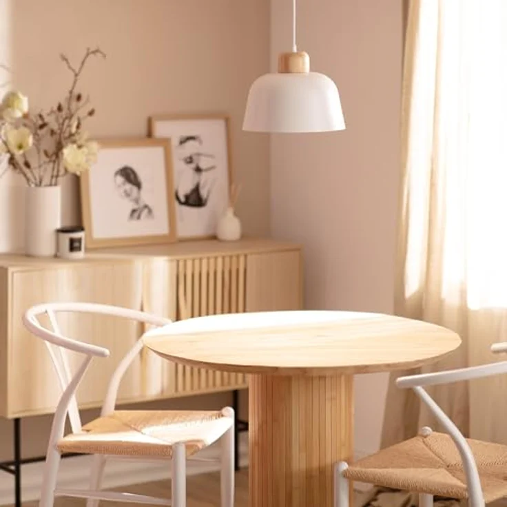 LEDKIA LIGHTING Wawak, Hängeleuchte aus Metall & Holz mit E27 Fassung, Weiß, ideal für Wohnzimmer, Küche und Schlafzimmer, umweltfreundliches Design – Bild 4