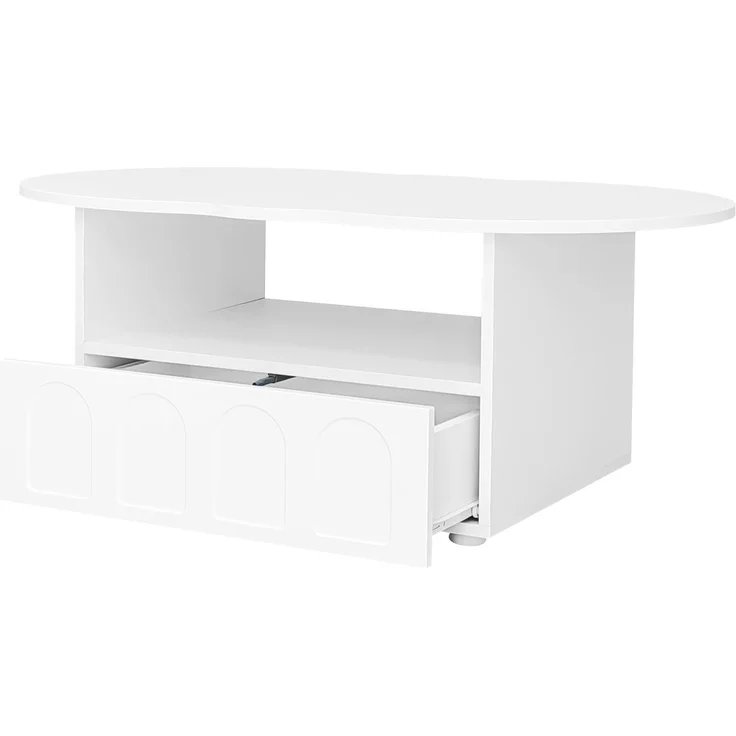 FurnitureR Eleganter Weißer Esszimmertisch, Wellenförmiges Design, Viel Stauraum, Hochwertiges MDF, Ideal für Moderne Wohnungen – Bild 4