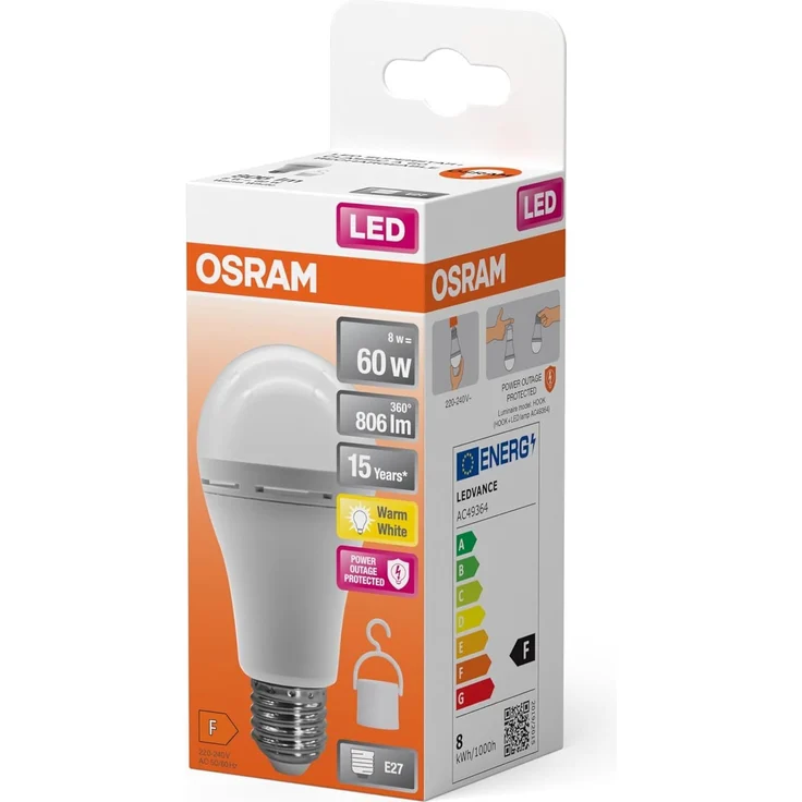 Osram LED Classic A 60 Camping Lampe/Notlicht mit integriertem wiederaufladbaren Akku (ex 60W) 8W Warmweiß E27 – Bild 5