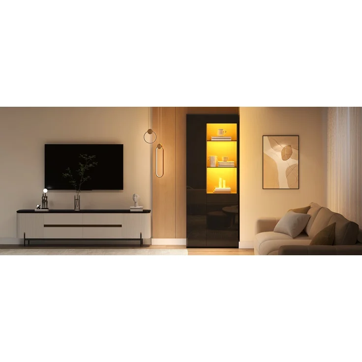 ZUBALIYA Schrank mit LED-Beleuchtung mit Schubladen in Schwarz, ideale Lösung für kleine Räume, robuste Verarbeitung, langlebige Materialien, einfache Selbstmontage, mit verständlicher Aufbauanleitung – Bild 11