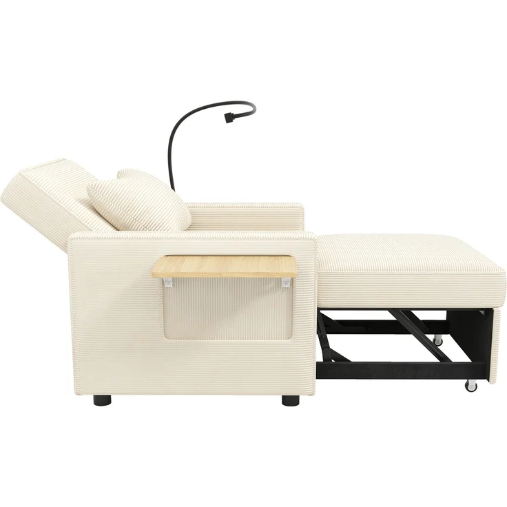 Multifunktionales faltbares Schlafsofa mit USB-Ladeanschluss und Handyhalter, 1-Sitzer Relaxsessel Sofa Bett umwandelbar, platzsparend für Wohnzimmer und Schlafzimmer, Cord Stoff, Beige – Bild 18