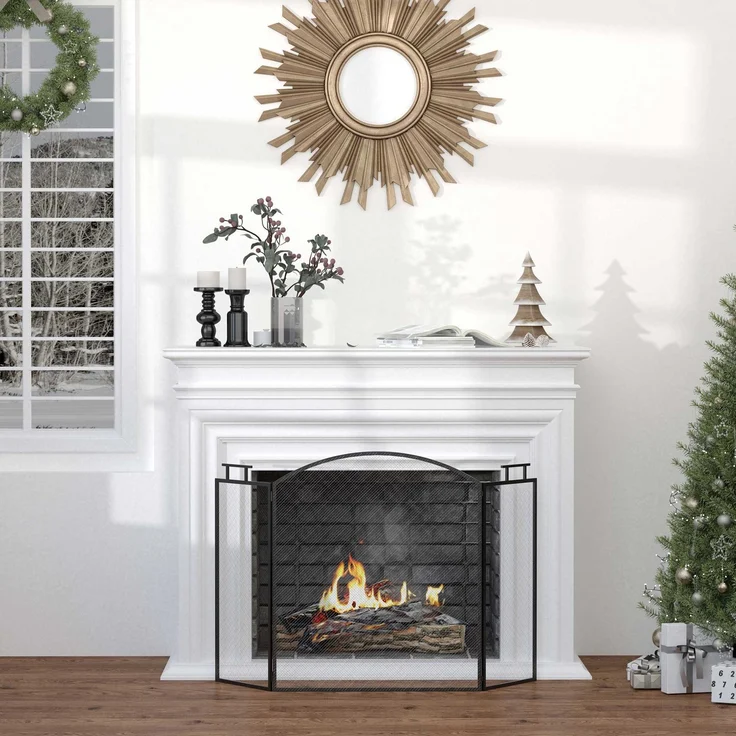 JARDJ Funkenschutzgitter für Kamin oder Ofen – 3-teiliger, faltbarer Funkenschutz – Maße: 110 cm (B) x 24 cm (T) x 76,5 cm (H) – Schwarzer Stahl – Bild 3