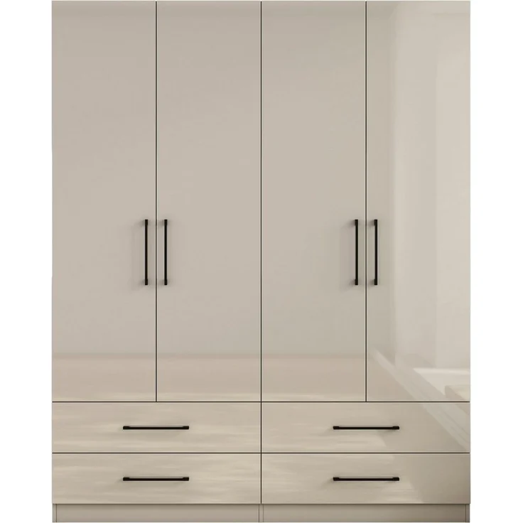 OTTO home Kleiderschrank Sylt Schlafzimmerschrank Bestseller mit hochglänzenden Fronten (Drehtürenschrank mit 4 Schubladen und 4 Türen) Schrank in Breite 160 mit viel Stauraum – Bild 1
