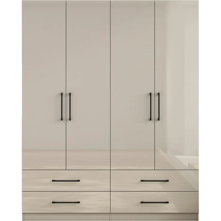 OTTO home Kleiderschrank Sylt Schlafzimmerschrank Bestseller mit hochglänzenden Fronten (Drehtürenschrank mit 4 Schubladen und 4 Türen) Schrank in Breite 160 mit viel Stauraum