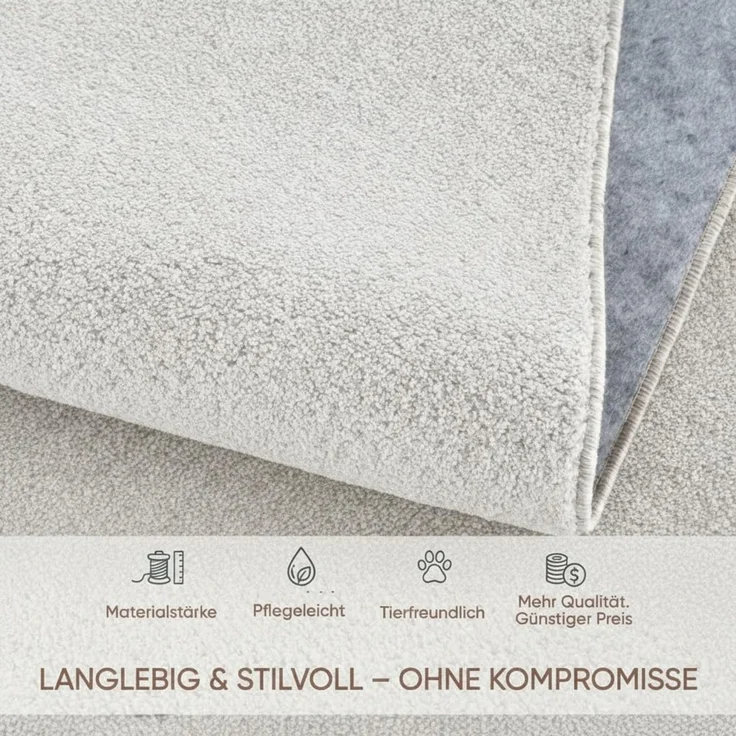 Fashion4Home Teppich Wohnzimmer – Einfarbig Teppich, Uni Teppich fürs Kinderzimmer, Schlafzimmer, Arbeitszimmer, Büro, Flur und Küche - Kurzflor Teppich Cream-Weiß, Größe: 200x290 cm – Bild 8