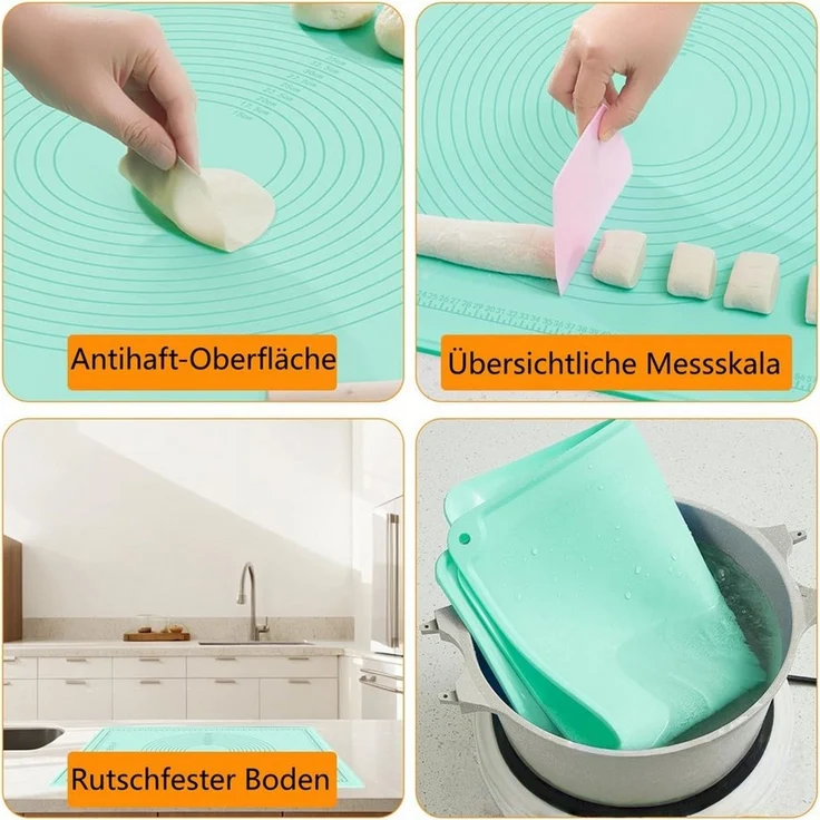 FOUORTUNATE-BEE Backmatte Teigmatte Backmatte mit Maßskala Rutschfest Antihaft Silikon, Ideal für Fondant Pizza Gebäck Teig Ausrollen und Backen – Bild 3