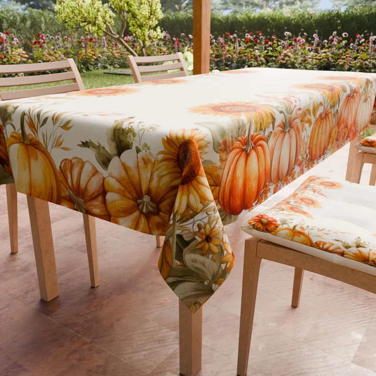 Petti Artigiani Italiani - Fleckabweisende rechteckige Tischdecke für Küche, Design Kürbis Pumpkin X18 Plätze (140x360 cm), Halloween-Tischdecke, 100% Made in Italy