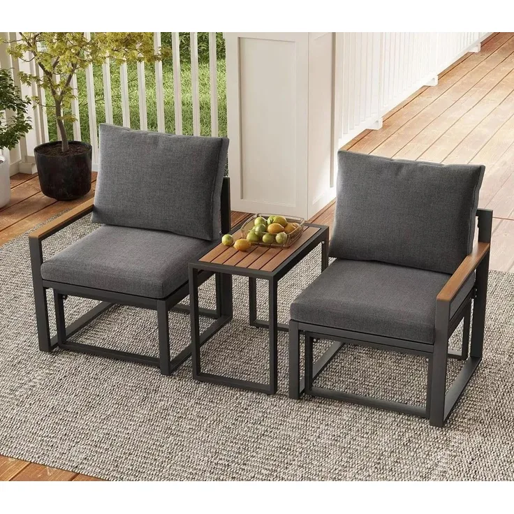 Hanah Home Stilvolle Gartenlounge-Garnitur (5-teilig), Grau, Metallrahmen & Leinenstruktur | Pflegeleicht, inklusive 2 Kissen | Ideal zum Entspannen im Freien