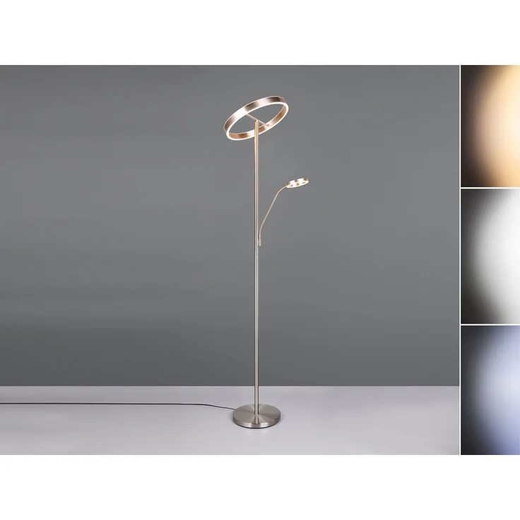 LED Stehlampe WILLIS Silber mit Leselampe, dimmbar & 3 Lichtfarben, 180cm groß – Bild 3