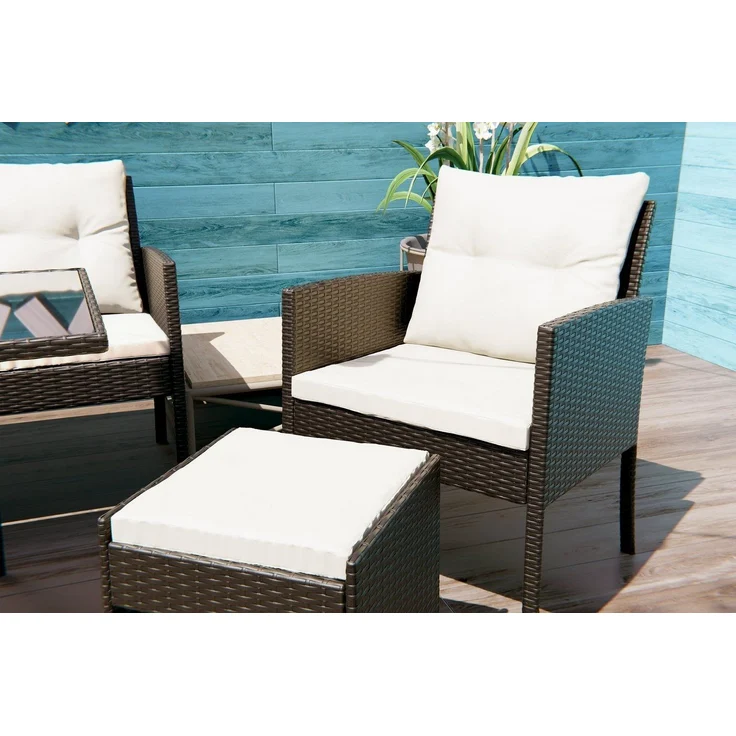 Swing&Harmonie Sitzgruppe Poly Rattan Sitzgarnitur Sydney Esstisch Lounge, (Gartenmöbel Garten-Garnitur Set, 1x Tisch + 2x Stühle + 1x Sitzbank + 2x Hocker) – Bild 3