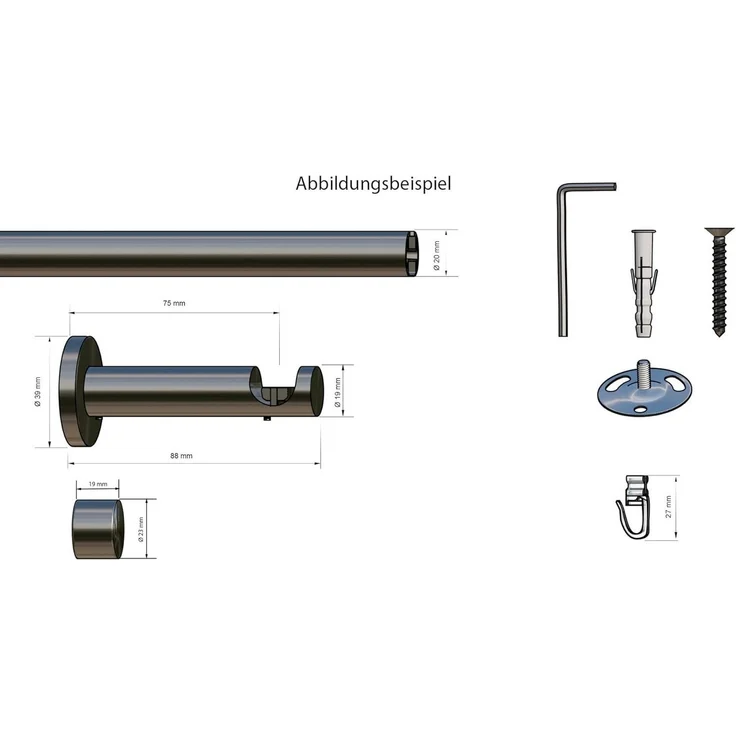Garduna Gardinenstange Innenlauf System, Ø 20mm, mit X-Gleiter, kürzbar, Metall, 1-lauf, Innenlauf, komplett, hochwertig, Fixmaß, 20mm Vorhanstange – Bild 3