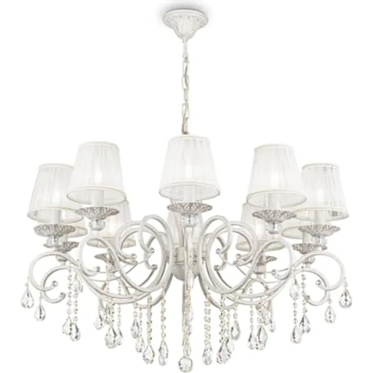 Maytoni Grace Kronleuchter 10 x E14, Vintage Hängelampe in Weiß/Gold mit Kristallen, höhenverstellbar für Wohnzimmer, Esszimmer, Schlafzimmer