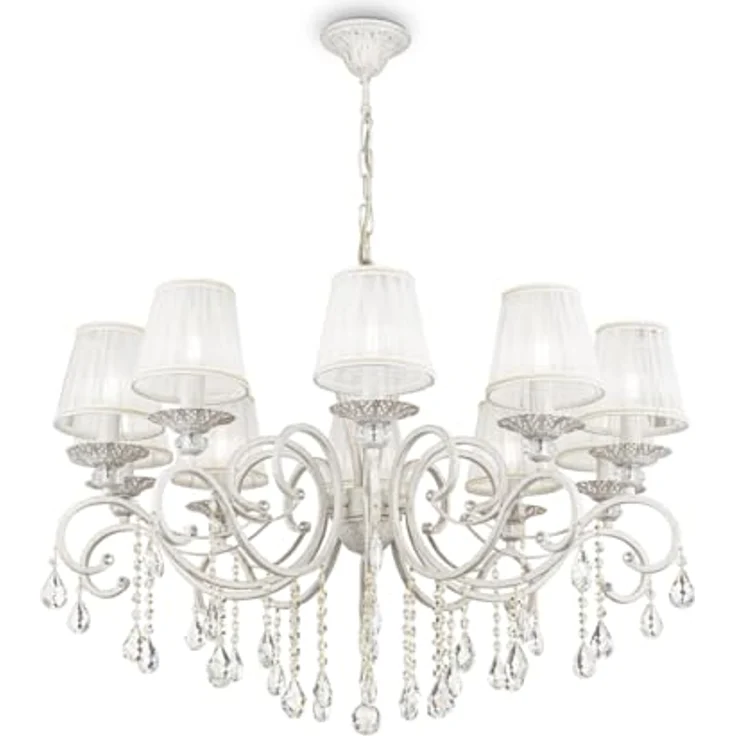 Maytoni Grace Kronleuchter 10 x E14, Vintage Hängelampe in Weiß/Gold mit Kristallen, höhenverstellbar für Wohnzimmer, Esszimmer, Schlafzimmer – Bild 1