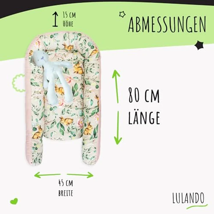 LULANDO Babynest, multifunktionales Kuschelnest für Babys und Säuglinge, Standard 100 von Oeko-Tex, Nestchen, Reisebett, 100% Baumwolle, antiallergisch, hergestellt in der EU – Bild 8