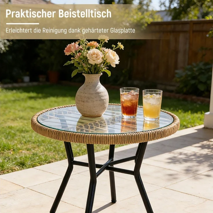 COSTWAY Balkonset, (3-tlg), Bistro-Set, Rattan Gartenmöbel Set mit 2 Stühle – Bild 2