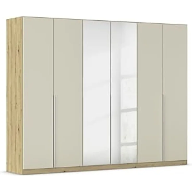 Rauch Möbel Alabama, Kleiderschrank für Schlafzimmer, Kinderzimmer, Wohnzimmer, Garderobe, Flur, 6-türig, Spiegel, mit Zubehör Classic, Farbe Beige/Eiche Artisan. Holz, Breite 271 cm