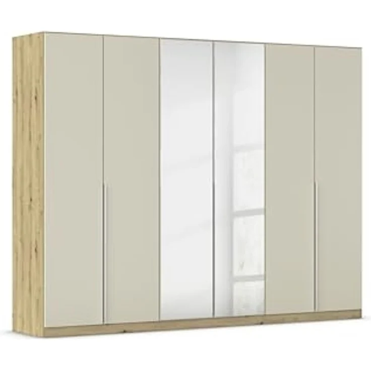 Rauch Möbel Alabama, Kleiderschrank für Schlafzimmer, Kinderzimmer, Wohnzimmer, Garderobe, Flur, 6-türig, Spiegel, mit Zubehör Classic, Farbe Beige/Eiche Artisan. Holz, Breite 271 cm – Bild 1