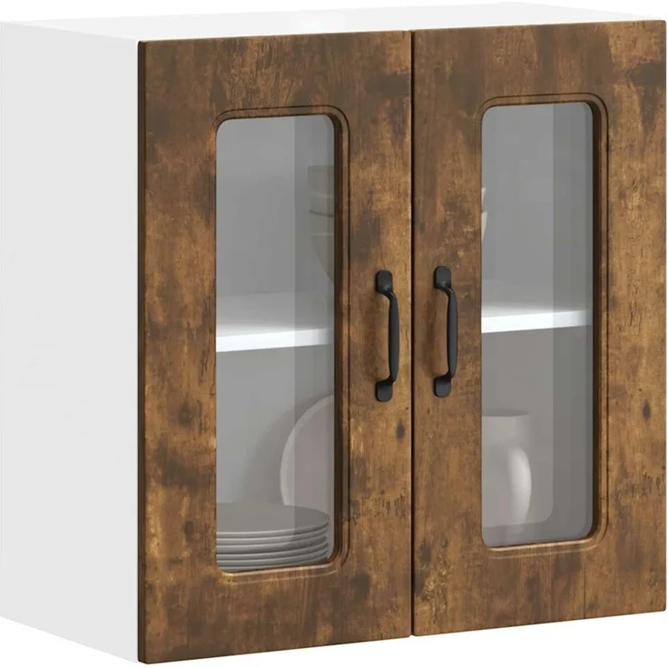vidaXL Küchen-Hängeschrank mit Glastür Kalmar Räuchereiche Holzwerkstoff 853672 – Bild 1