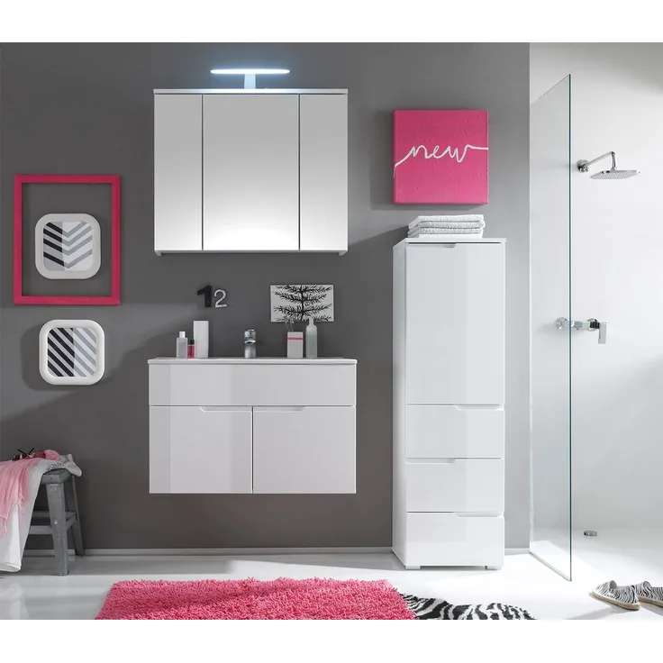 Badezimmer-Set >Suzette< (3-teilig) in Weiß aus Keramik - 120x199x46cm (BxHxT)