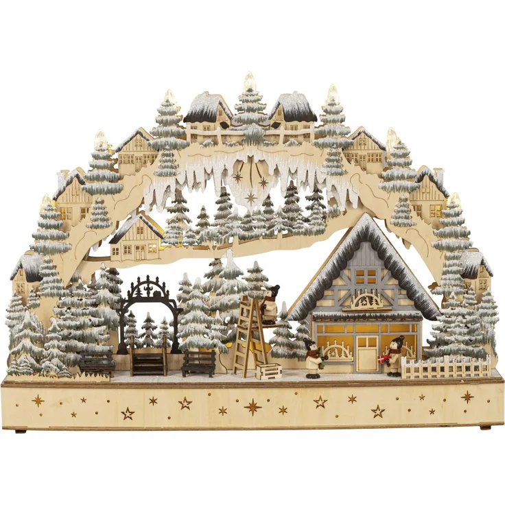 Saico LED-Lichterbogen Wintertraum mit Timer batteriebetrieben Holz 50 cm warmweiß natur