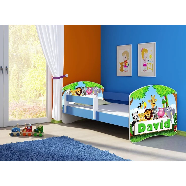 ACMA Kinderbett Jugendbett mit Einer Schublade und Matratze Blau mit Rausfallschutz Lattenrost II 140x70 160x80 180x80 (01 Zoo Name, 140x70) – Bild 2