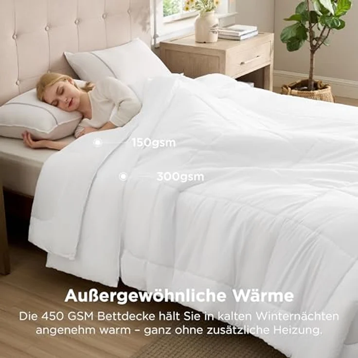 BEDSURE Bettdecke 135x200 2er Set 450gsm - Winterdecke 4 Jahreszeiten Inklusive Ganzjahresdecke 300gsm & Sommerdecke 150gsm, 2 Steppdecke für Vierjahreszeiten/Sommer/Winter, White – Bild 4
