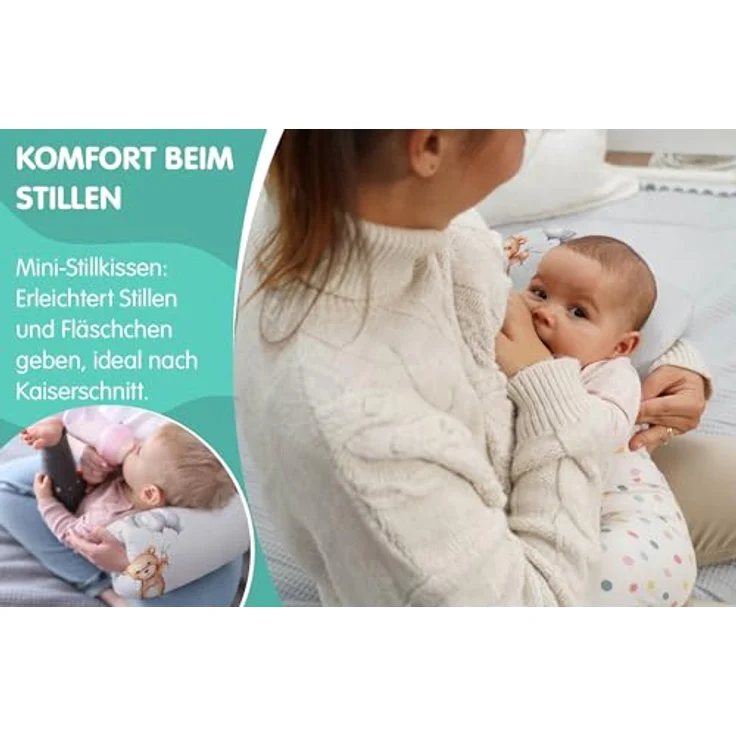 Stillkissen klein Breastfeeding und Nursing Pillow für unterwegs 20 cm - Stillmuff Armkissen und Lagerungskissen Baby Arm Still Kissen aus weicher Baumwolle Oeko-Tex Teddybären – Bild 4