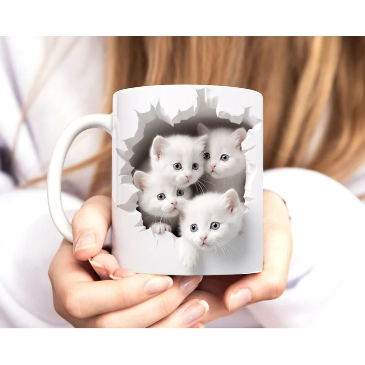 MoonWorks Tasse Tasse Weihnachten 3D Illusion Katze Schneemann Weihnachtsmann, Keramik – Bild 2