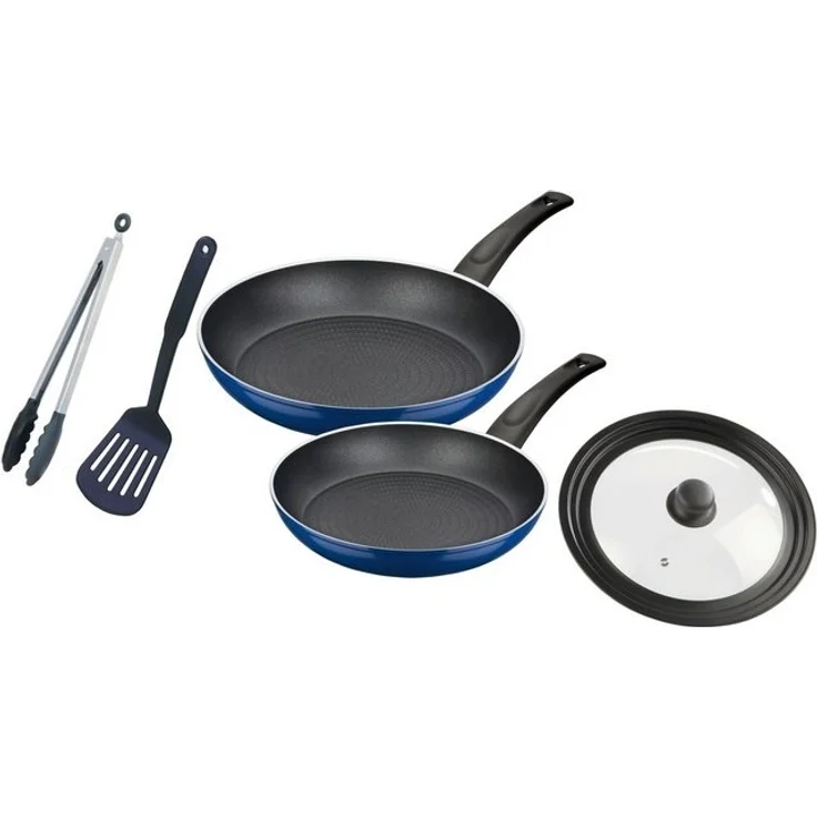 GSW Pfannen-Set Dream Line, Aluminium (Set, 5-tlg, je 1 Pfanne 24/28cm, 1 Deckel 24-28cm, 1 Pfannenwender, 1 Multizange), Antihaft-Versiegelung, Wabenboden, Induktion – Bild 4