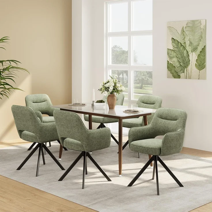 COLAMY Drehbare Esszimmerstühle 6er Set mit Armlehnen, Drehbare Polsterstühle für Küche & Esszimmer aus weichem Florstoff mit Metallgestell und Rückenlehne, für Esszimmer, Küche, Büro,Grün – Bild 2
