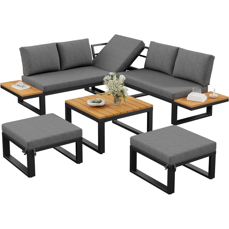 Merax Gartenlounge-Set, 7-Sitzer Gartenmöbelset mit 5 verstellbaren Rückenlehnenpositionen, Grau – Bild 10
