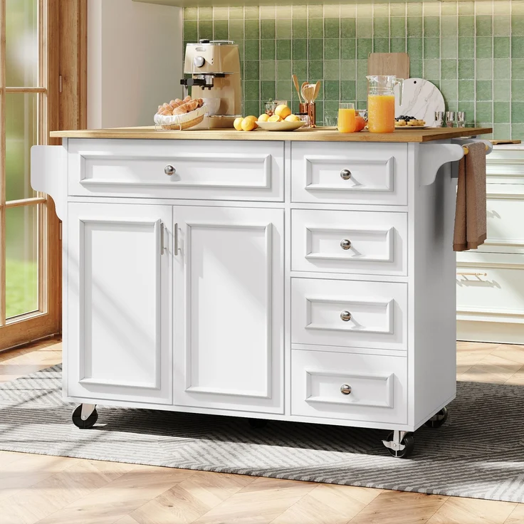Kücheninsel aus MDF mit klappbarer Tischplatte, 110x45/75x92 cm, Weiß – Bild 3