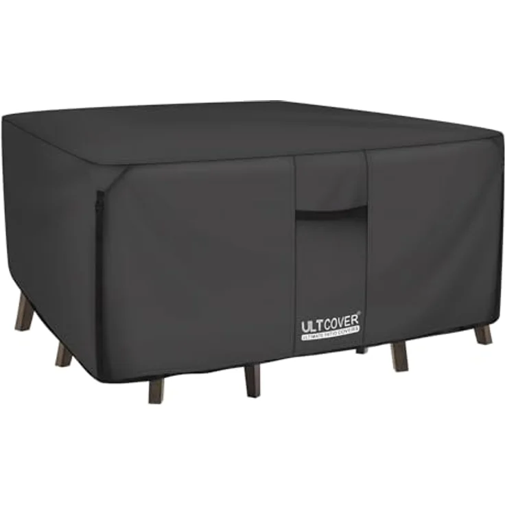 ULTCOVER 600D Abdeckung aus robustem Segeltuch, strapazierfähig, quadratisch, für Terrassentische und Stühle, wasserdicht, für den Außenbereich, Allzweck-Möbelabdeckungen, 157,5 cm, Schwarz – Bild 2