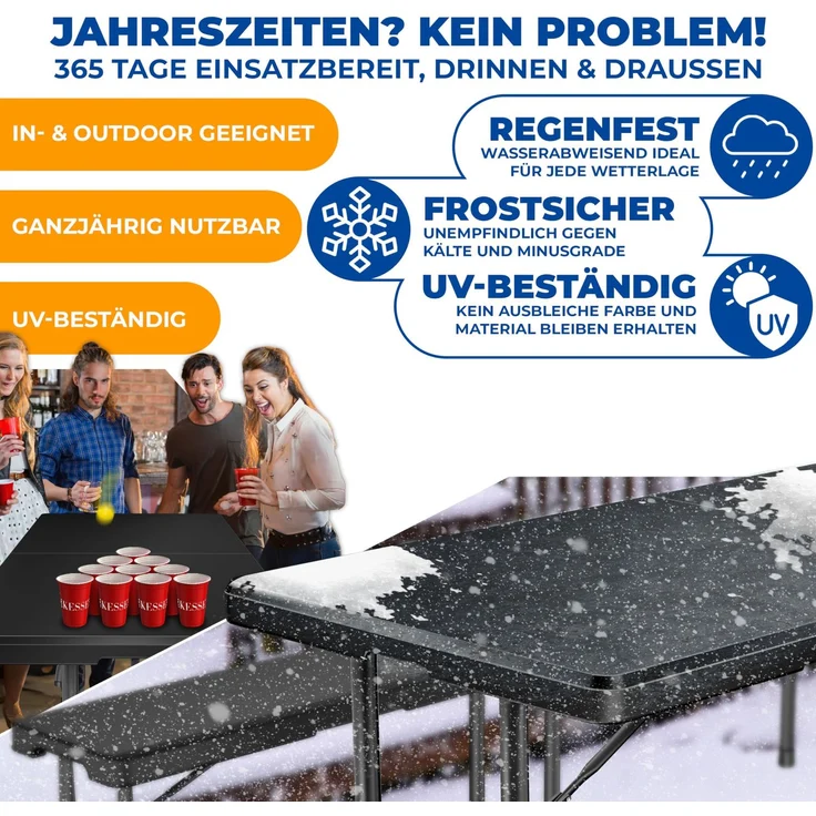 KESSER® Buffettisch Tisch klappbar Kunststoff 183x76 cm Campingtisch Partytisch Klapptisch Gartentisch für Garten, Terrasse und Balkon zusammenklappbar 8 Personen inkl. Tragegriff und Cover Schwarz, 183cm – Bild 8