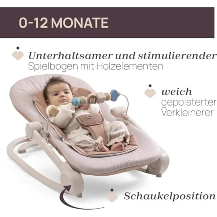 Chicco Wippe Magia 2-in-1: Babywippe und erster Sitz bis 18 kg, Spielbügel mit Holzelementen, Mini-Sitzverkleinerer inklusive, Schaukel- oder feste Position und verstellbare Rückenlehne – Bild 2