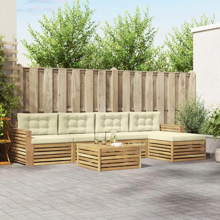 vidaXL Outdoor-Sofagarnitur 6 stk. 5-Sitzer Weiß und Creme Polyester 3390370 – Bild 1