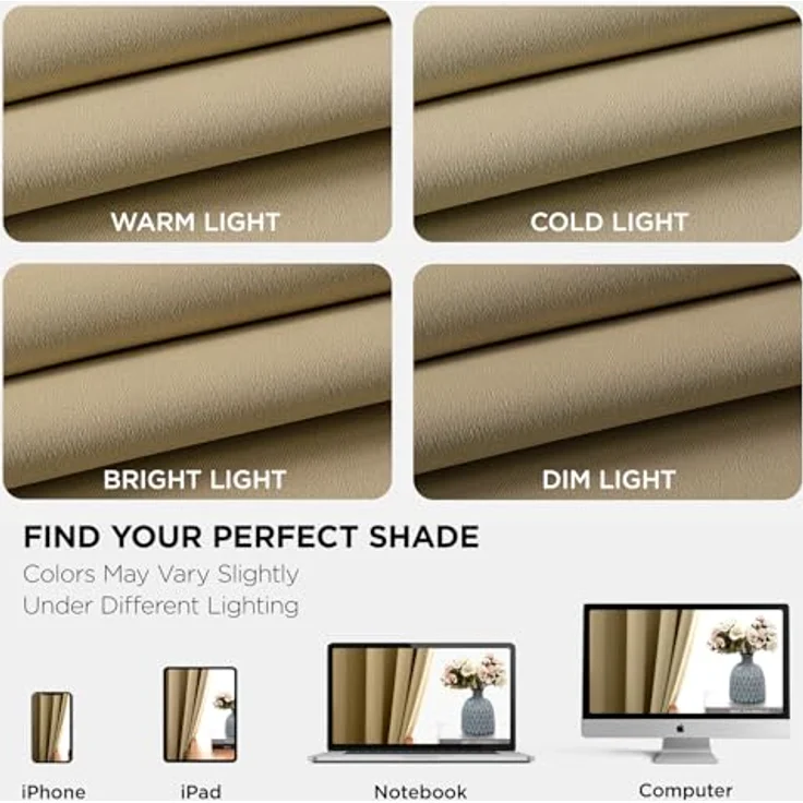 Joydeco Verdunkelungsvorhänge, 2 Paneele, thermische Isolierung, Raumverdunkelung, mit Ösen, für Wohnzimmer, Schlafzimmer, Fenster, ca. 130 x 240 cm (B x L), Beige – Bild 8