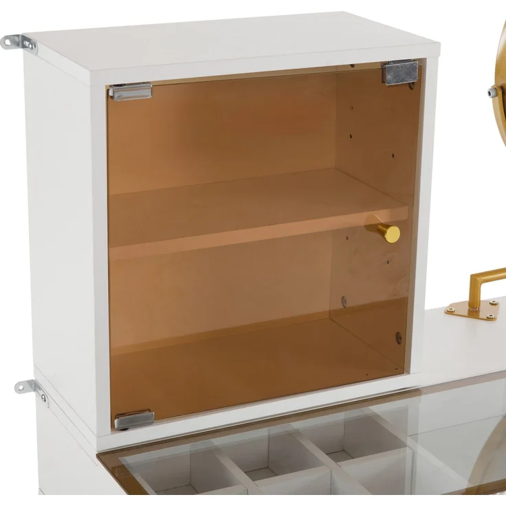 Schminktisch mit LED-Spiegel & flexiblen Regalen, weiß & gold modern Make-up Tisch,ohne Hocker – Bild 9