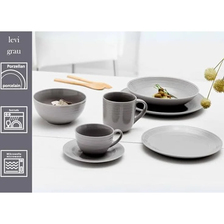 Presotto Speiseteller, Grau, Keramik, Rund, Ø 27 cm, 6er Set, spülmaschinenfest – Bild 2