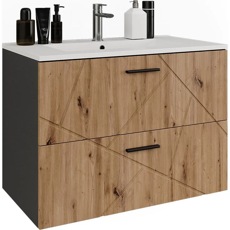 Waschbeckenunterschrank Irma Anthrazit/Goldkraft Eiche 2-teilig Vicco – Bild 6