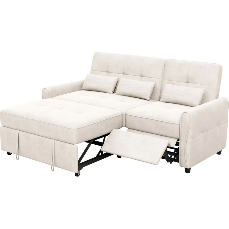 DESVIAE Schlafsofa 3-Sitzer Beige aus Chenille – 176x83x148 cm – Ausziehfunktion, 3-fach verstellbare Rückenlehne – Bild 7